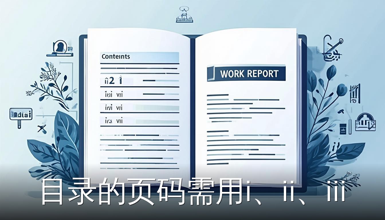 工作报告中目录页使用罗马数字页码i ii iii与正文阿拉伯数字页码对比的扁平插画